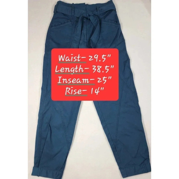Anthropologie Pants Women's Size 4 Blue Belted Snap Ankle Pockets Tapered Leg - Picture 9 of 9